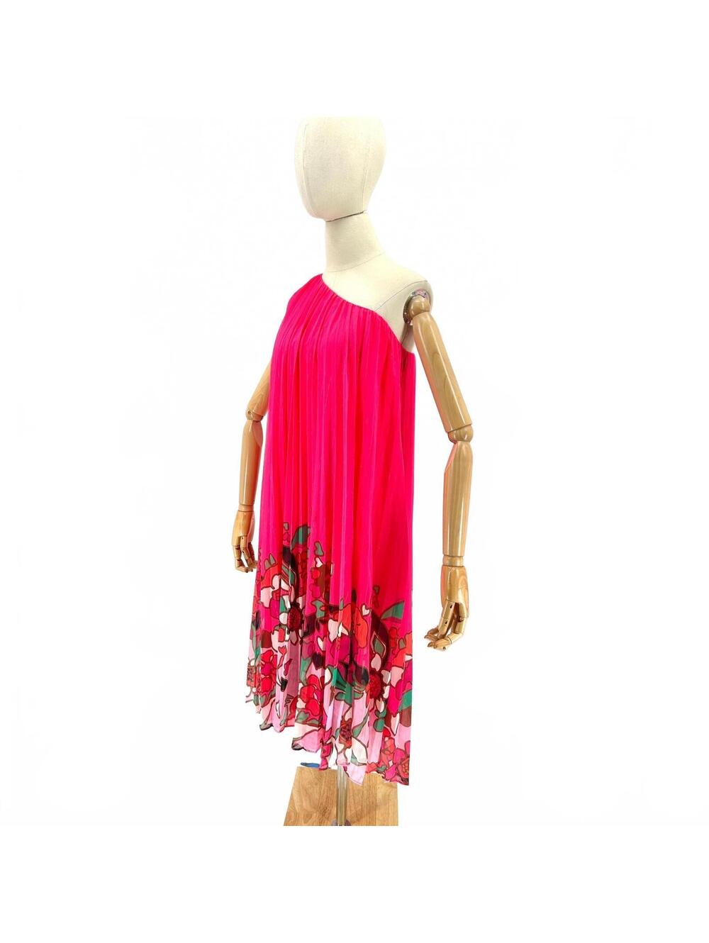 Ted Baker Hot Pink Floral One-Shoulder Pleated Maxi Dress